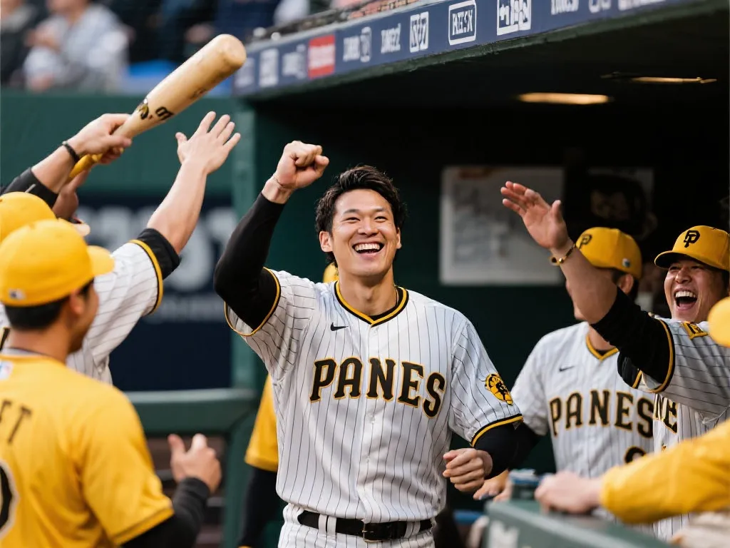 大谷翔平与队友庆祝